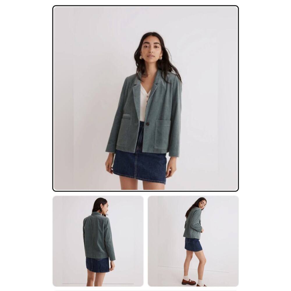 MADEWELL Corduroy Crop Dorset Blazer Jacket Teal Blue / Green Size MEDIUM